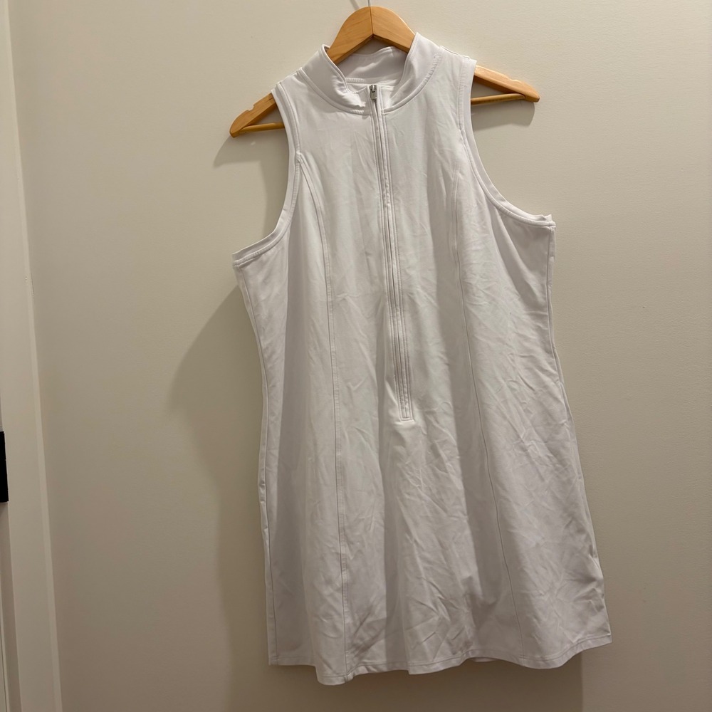 Athleta Zip Up Performance Dress White Sleeveless Tennis Golf XL